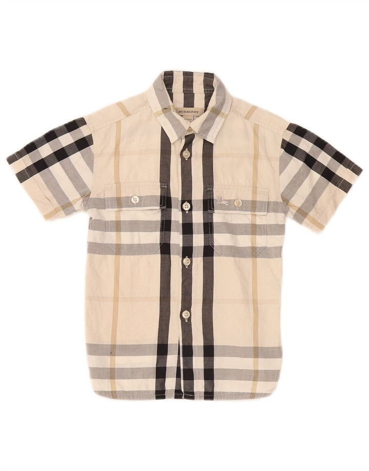 Burberry Camisa Manga Corta Niño 3-4 Años Cuadros Beige