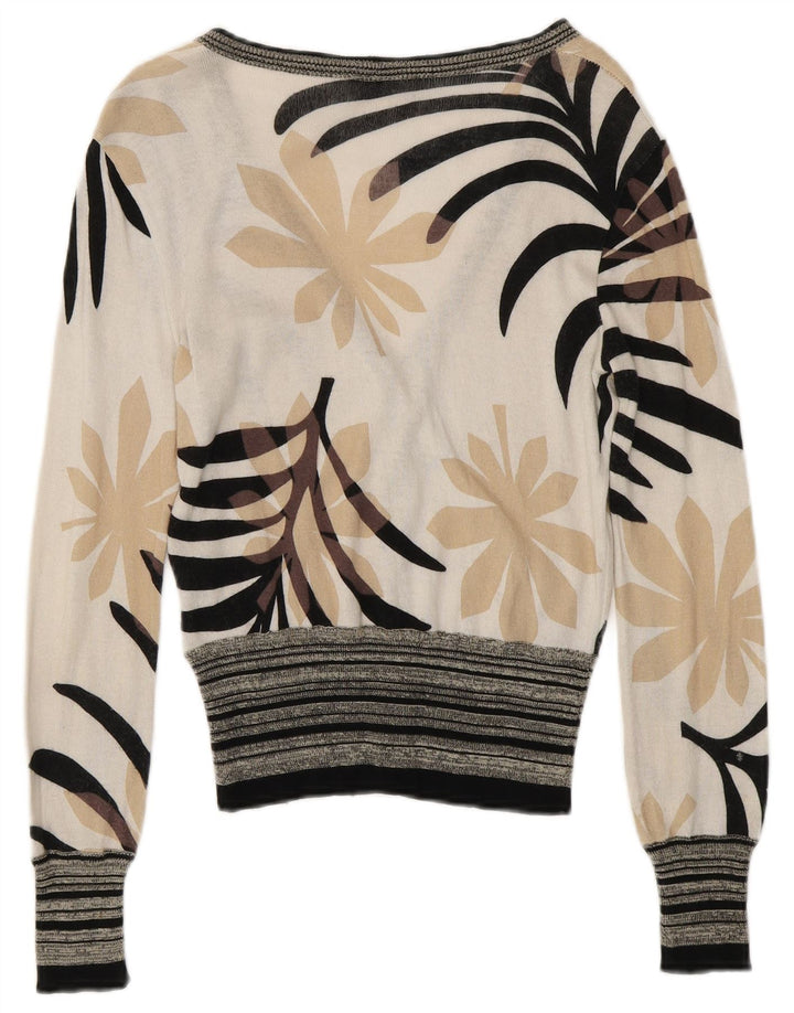 ICEBERG Suéter tipo cárdigan para mujer UK 6 XS Algodón floral blanco roto