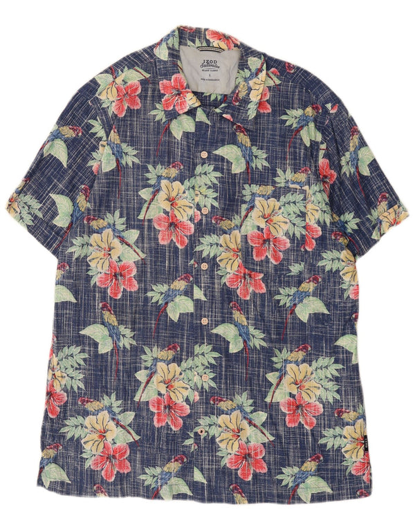 Izod Camisa de manga corta de agua salada para hombre Algodón floral azul grande