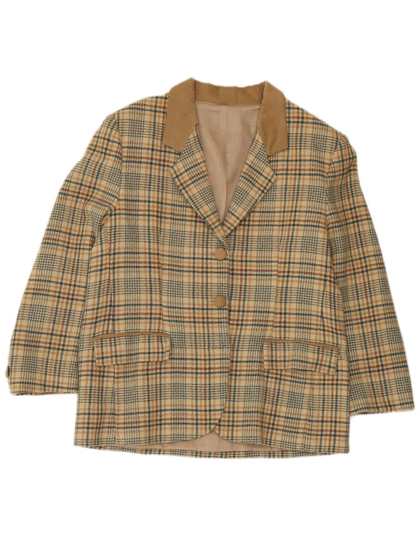 Vintage mujer 2 botones Blazer chaqueta Reino Unido 14 grande beige Houndstooth