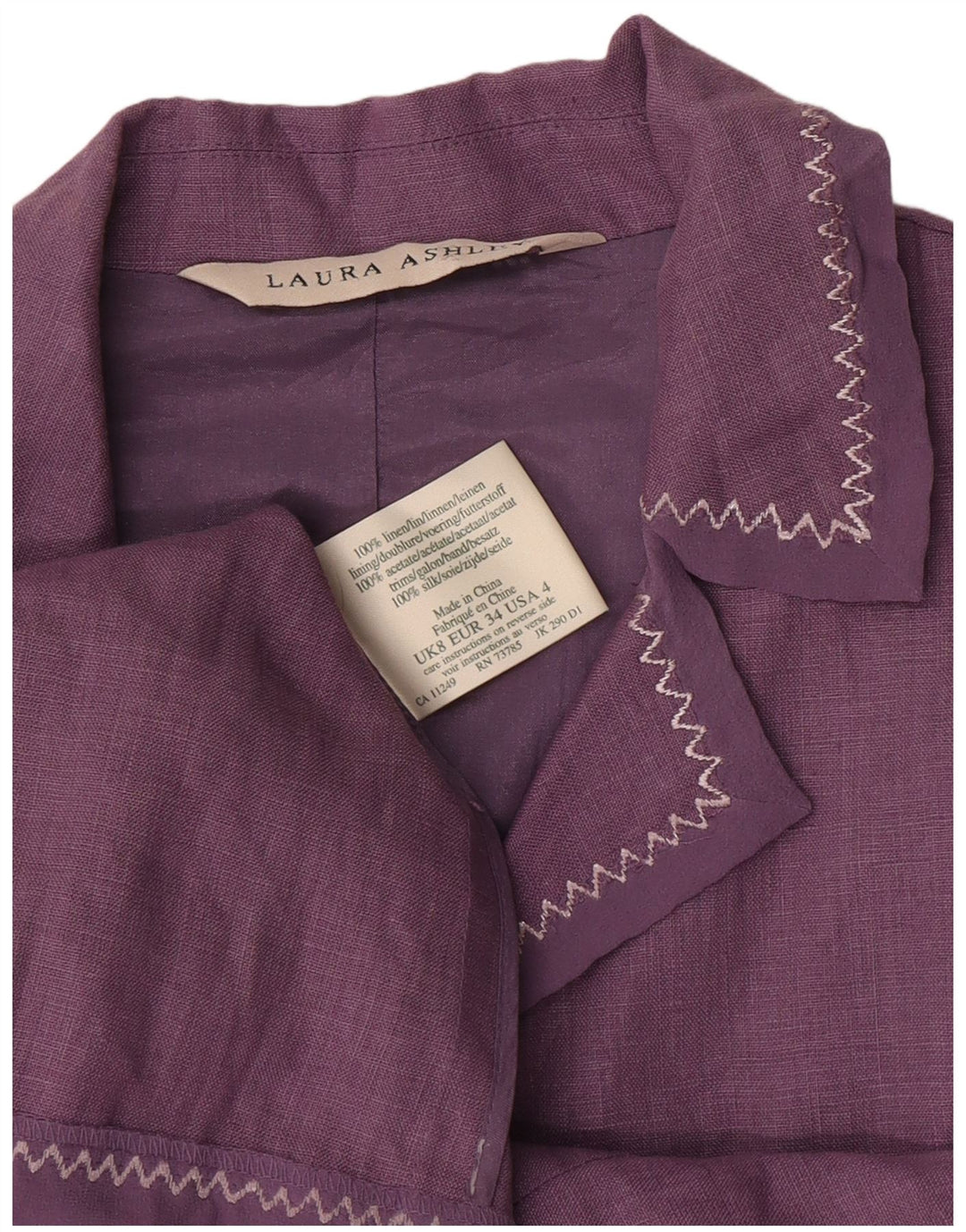 Laura Ashley Chaqueta Blazer de 3 Botones para Mujer UK 8 Small Lino Púrpura