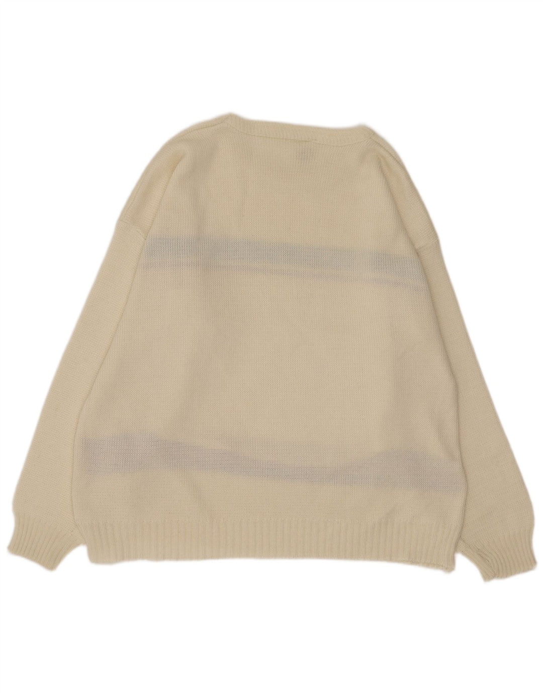 Vintage hombres barco cuello jumper suéter grande de blanco Argyle/Diamond