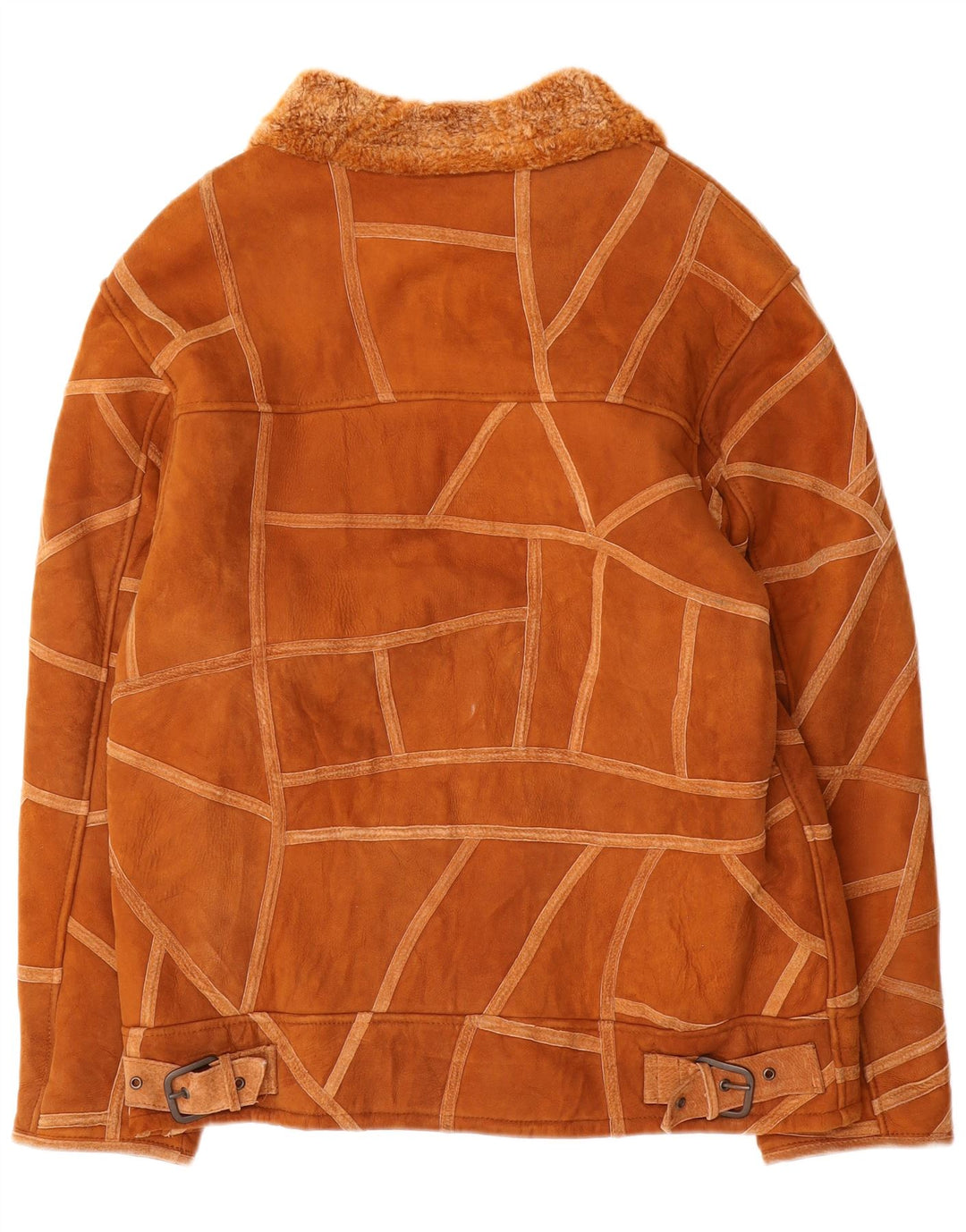 Vintage mujer shearling chaqueta Reino Unido 14 marrón medio geométrico