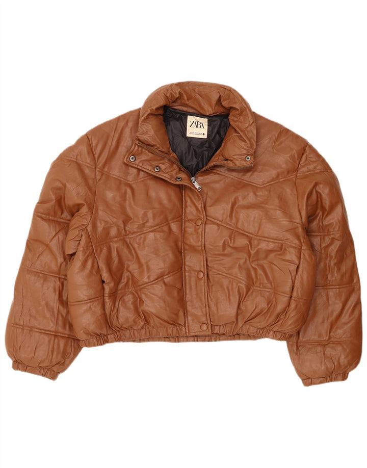 Zara Mujer Chaqueta Acolchada Extragrande De Piel Sintética UK 40 XL Poliéster Marrón