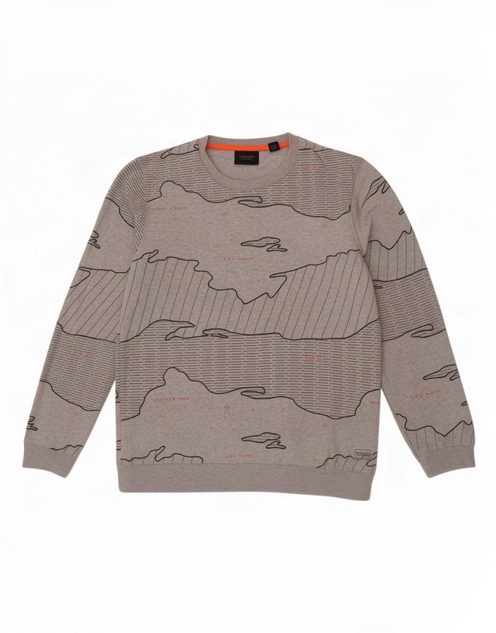 Scotch & Soda Hombre Sudadera Con Estampado Abstracto Jersey Grande De Algodón Gris