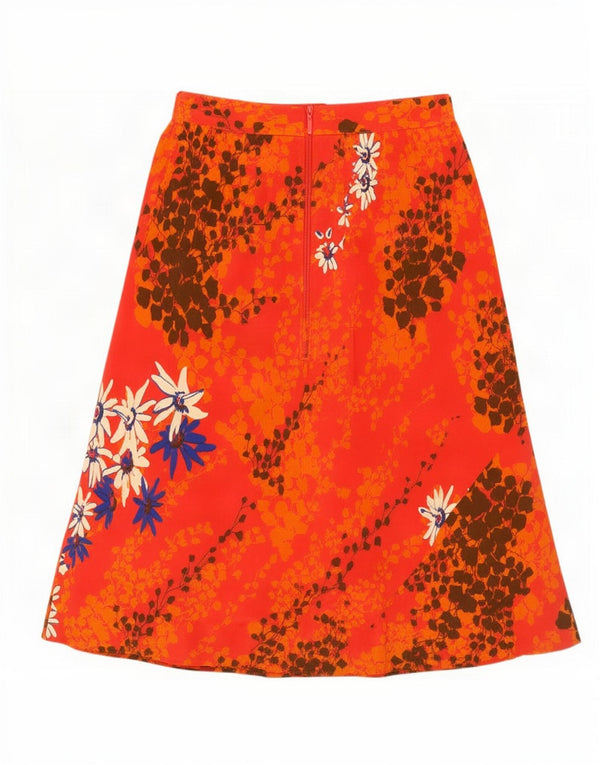 Vintage mujer A-Line falda W28 medio naranja floral
