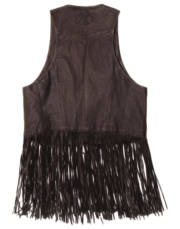 PEPE JEANS Chaleco de cuero para mujer UK 40 Pequeño vaquero de cuero negro