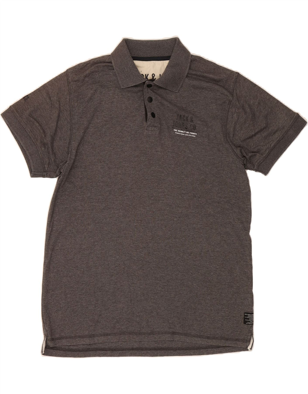 JACK & JONES Mens Graphic Polo Shirt XL Grey Polyester Vintage Jack & Jones and Second-Hand Jack & Jones from Messina Hembry 
