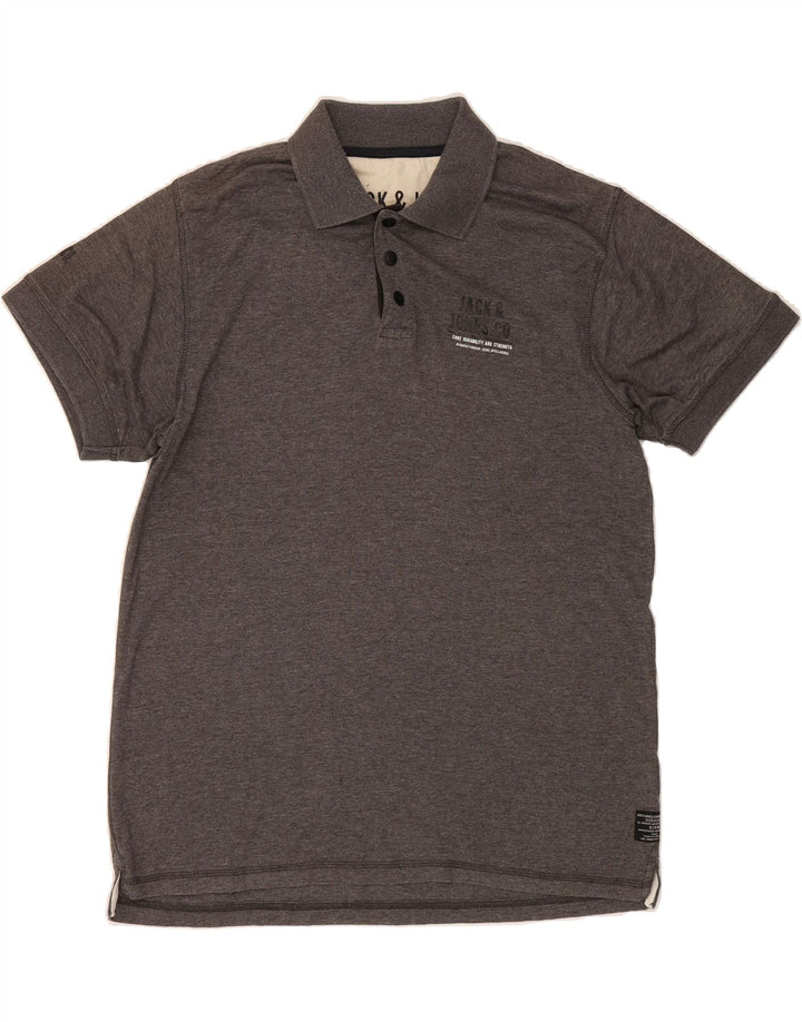 JACK & JONES Mens Graphic Polo Shirt XL Grey Polyester Vintage Jack & Jones and Second-Hand Jack & Jones from Messina Hembry 