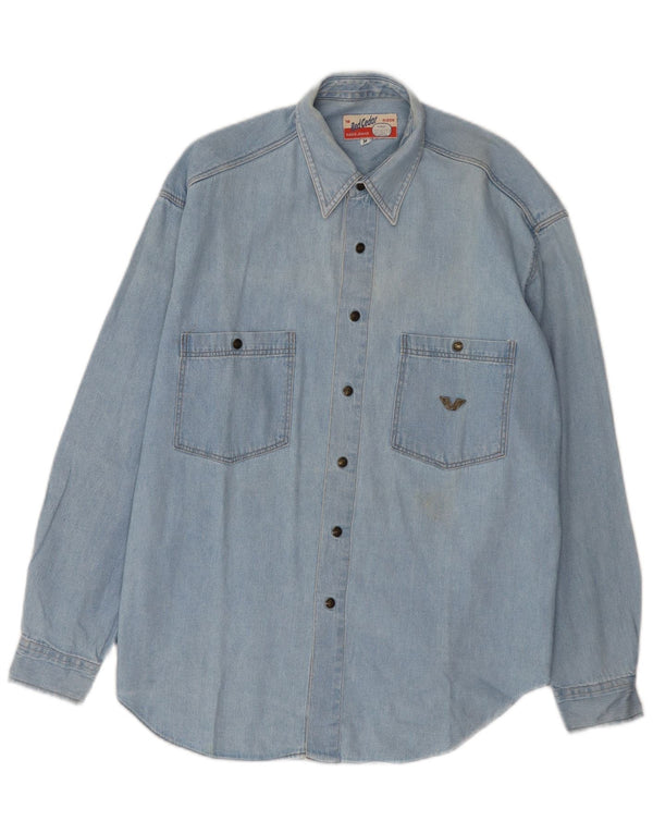 Vintage Mens Denim Shirt Medium Blue Cotton
