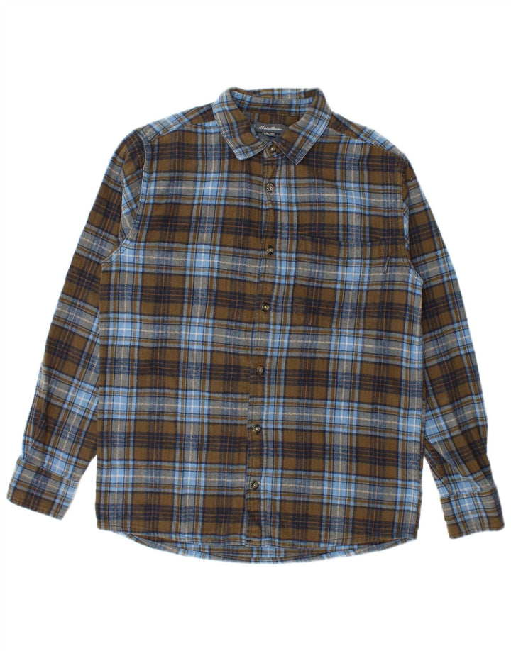 Eddie Bauer Camisa de franela para hombre Algodón a cuadros azul pequeño