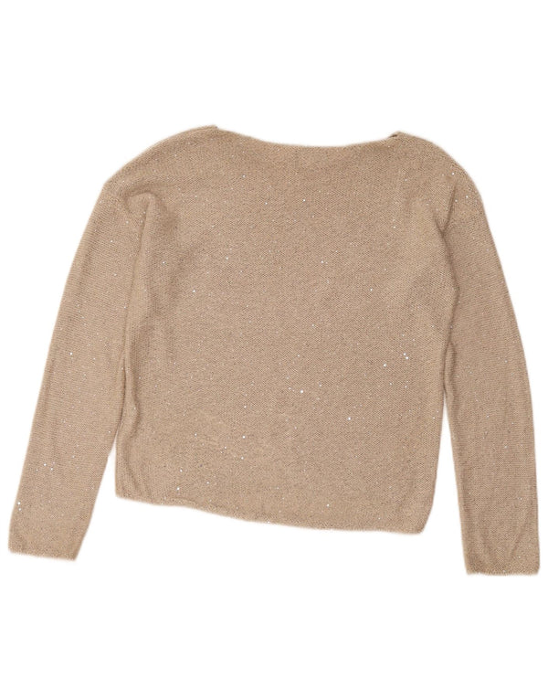 Benetton Jersey Con Cuello Barco Para Mujer UK 42 Medio Beige Moteado