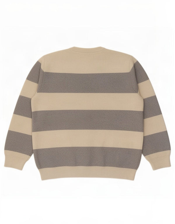 Marks & Spencer Mens Crew Neck Jumper Sweater XL Beige Striped Polyester