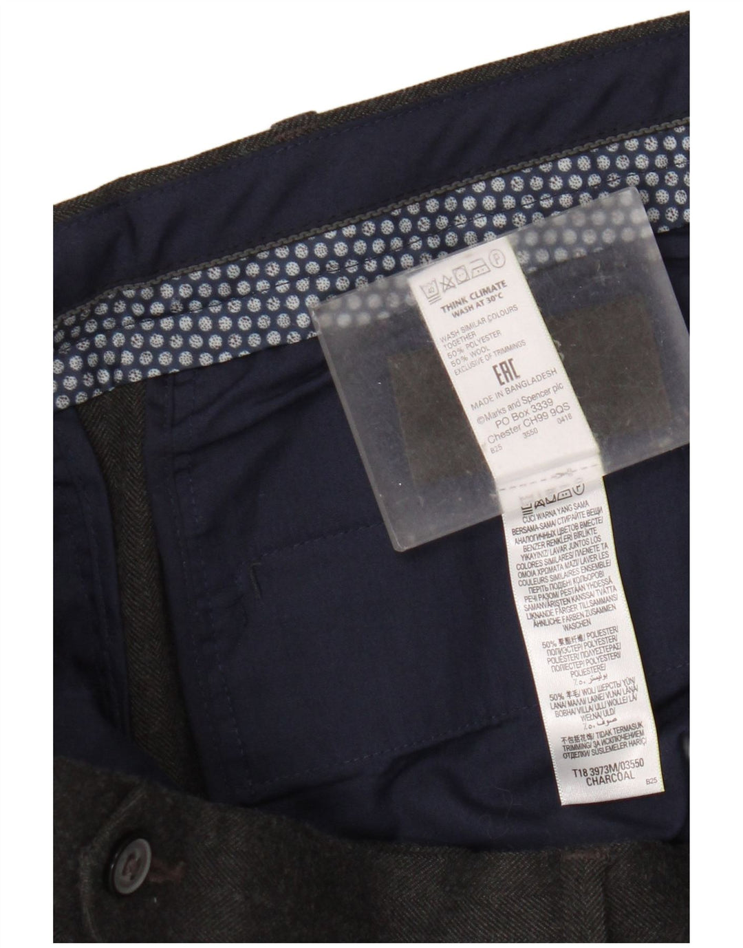 Marks & Spencer Pantalón de traje recto para hombre W38 L31 Algodón gris