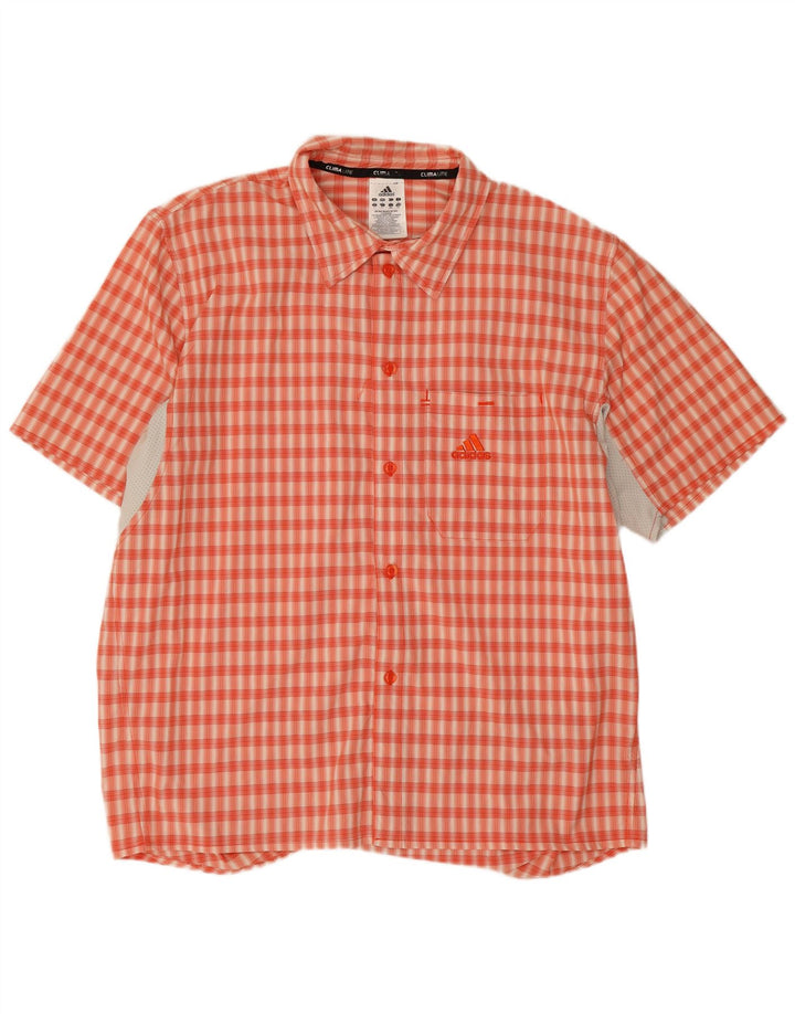Adidas Mens Climalite Camisa De Manga Corta Grande Naranja Cuadros Poliéster