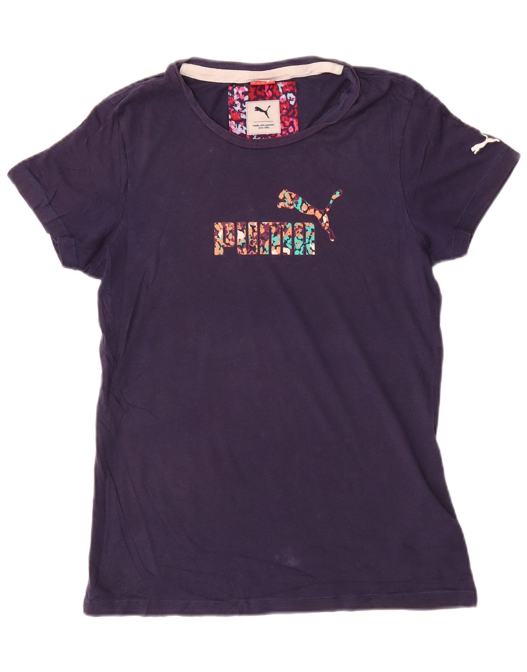 Puma Camiseta gráfica para mujer Top UK 12 Medium Azul marino Algodón