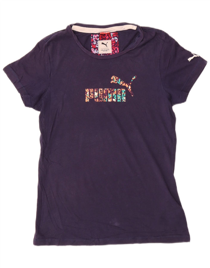 Puma Camiseta gráfica para mujer Top UK 12 Medium Azul marino Algodón