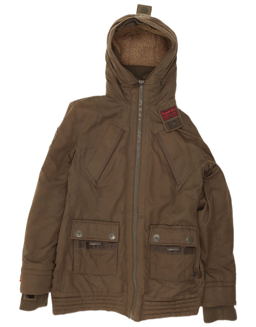 Superdry Chaqueta Cortavientos Con Capucha Para Mujer UK 46 Large Poliéster Caqui