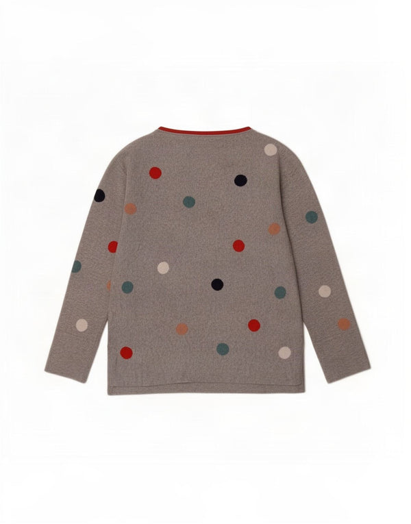 White Stuff Jersey con cuello barco para mujer, talla 40, talla pequeña, color gris y lunares