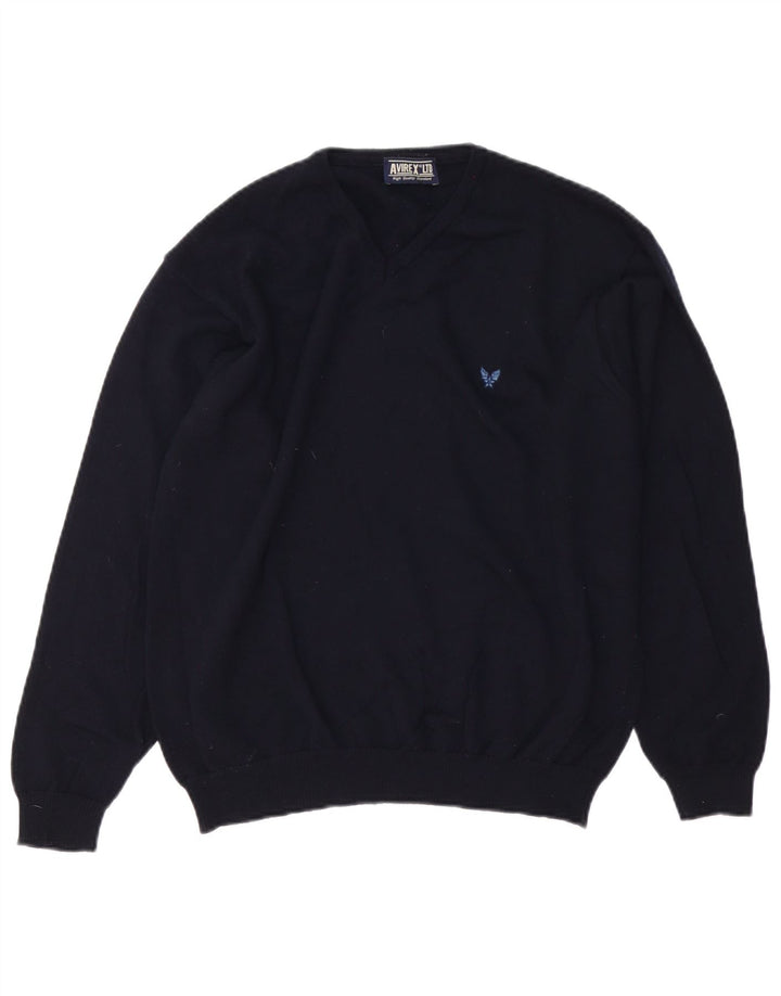 Avirex Jersey con Cuello en V para Hombre Lana Merino Azul Marino Medio