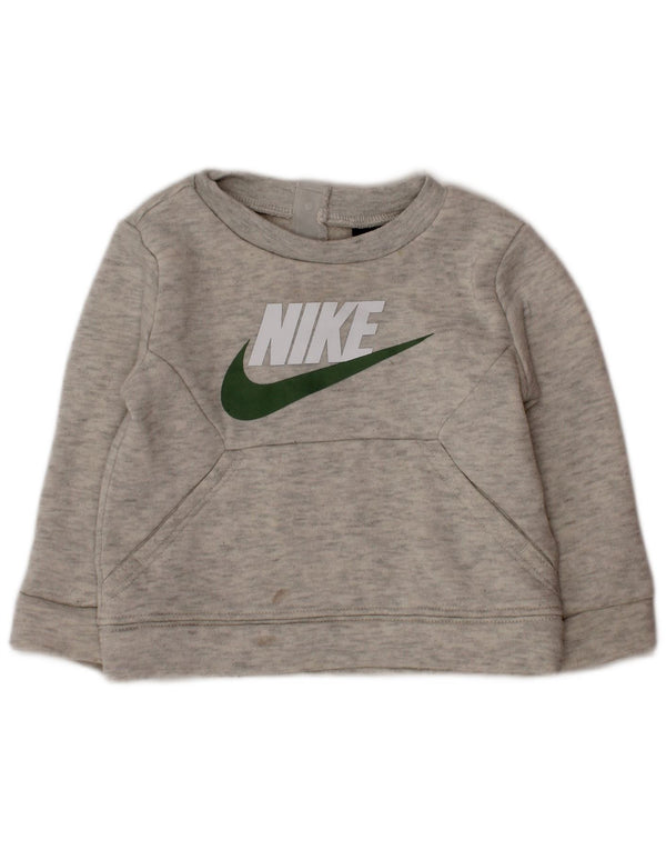 NIKE Baby Girls Graphic Sweatshirt Jumper 12-18 Months Grey Flecked Cotton
