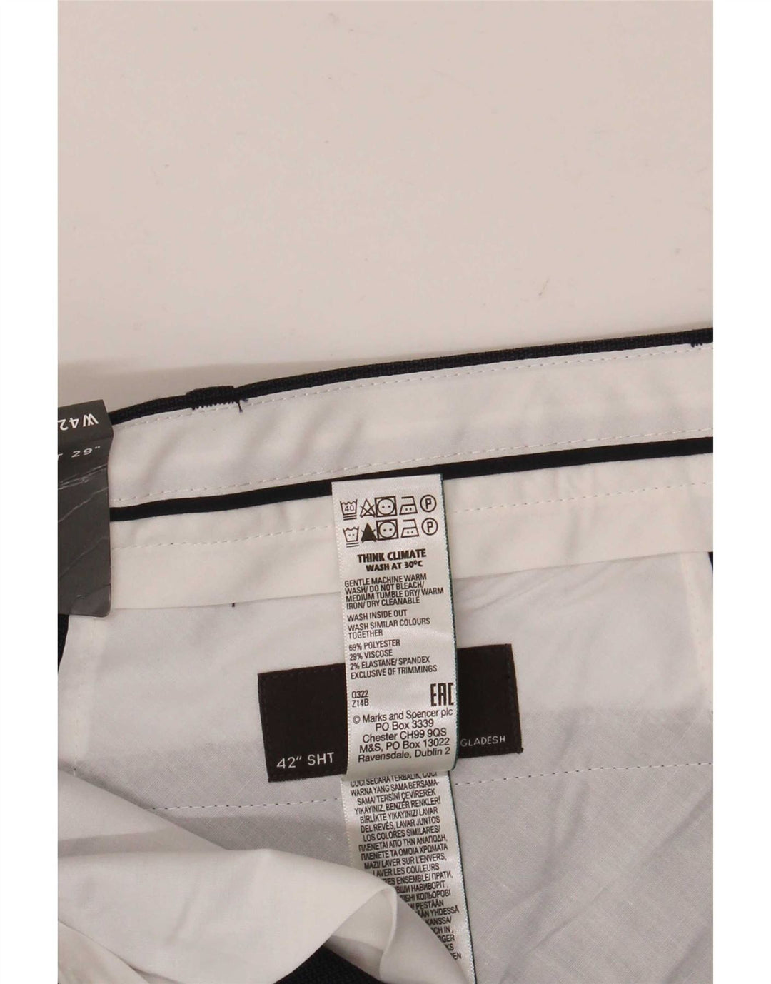 Marks & Spencer Pantalón chino para hombre W42 L29 Poliéster azul marino