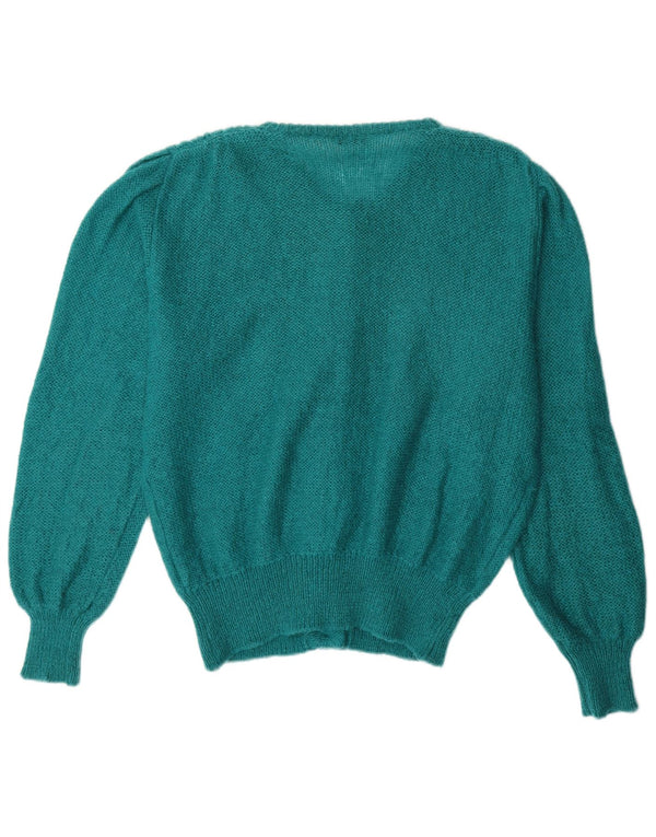 VINTAGE Mujer Cardigan Suéter Reino Unido 14 Mohair Verde Grande