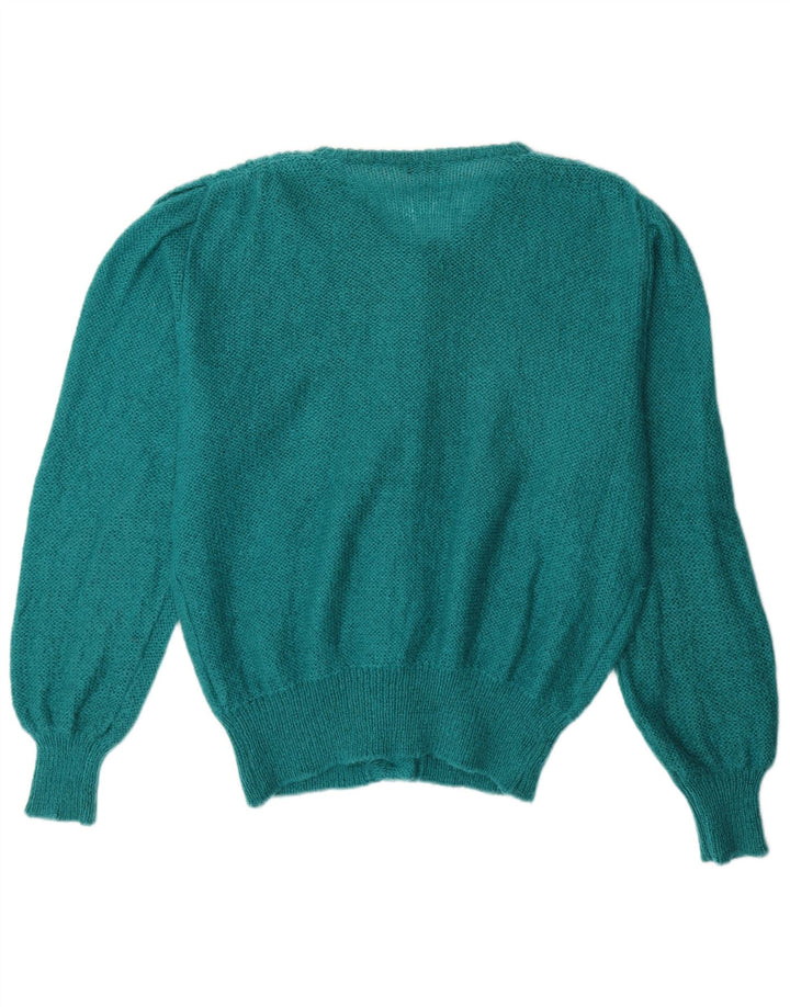 VINTAGE Mujer Cardigan Suéter Reino Unido 14 Mohair Verde Grande