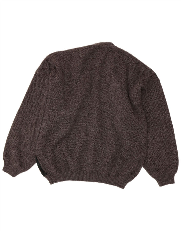 VINTAGE Hombres Cardigan Suéter Medio Gris Argyle/Diamante Acrílico