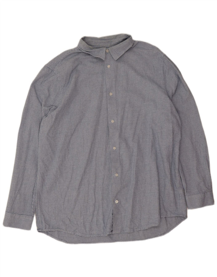 Marks & Spencer Camisa de franela para hombre 2XL Algodón de pata de gallo azul