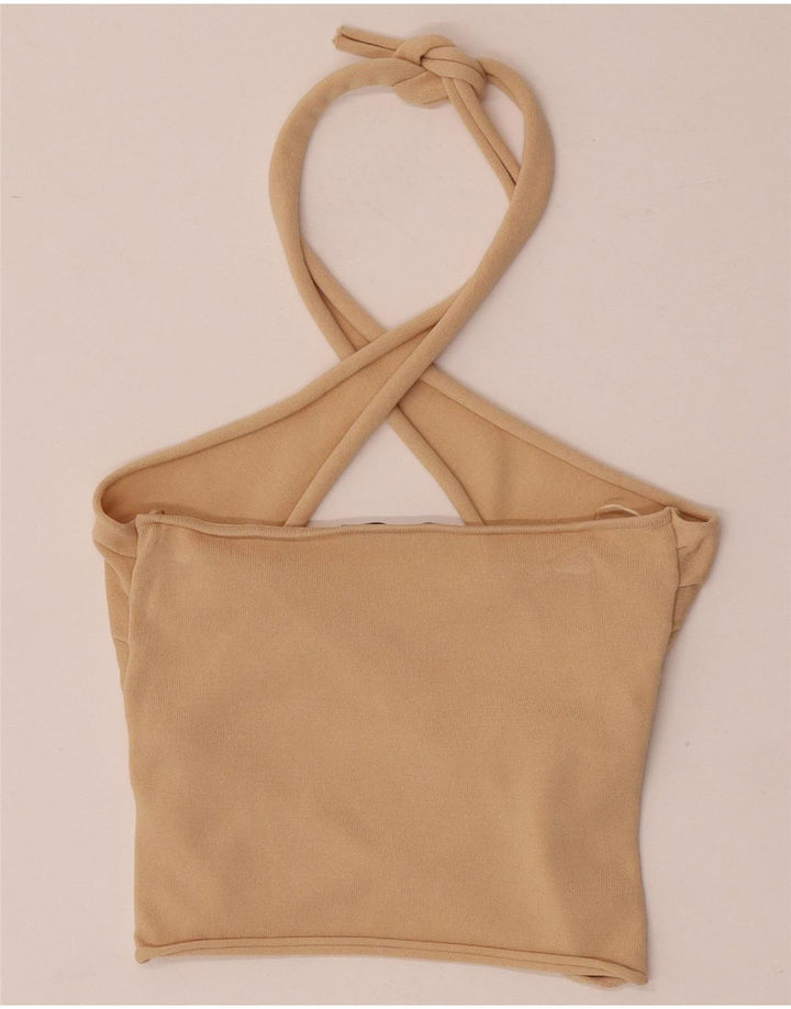 Zara Mujer Crop Halter Top UK 8 Small Viscosa Beige