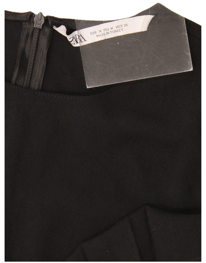 ZARA Mujer Vestido Básico UK 42 Mediano Negro