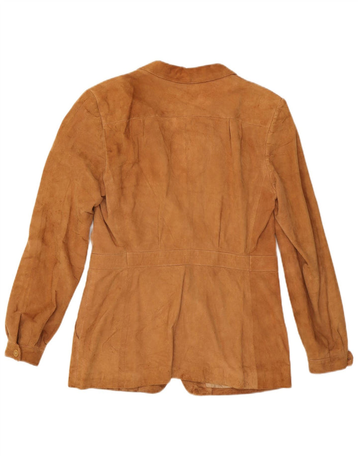Vintage mujer 3 botones ante Blazer chaqueta Reino Unido 14 marrón medio
