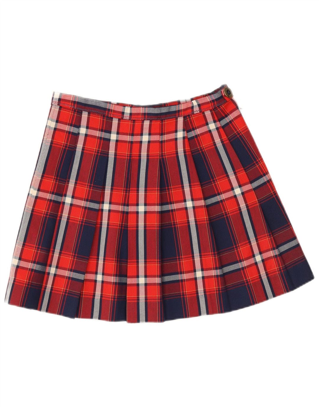 Vintage mujer mini falda plisada W26 pequeño cuadro multicolor