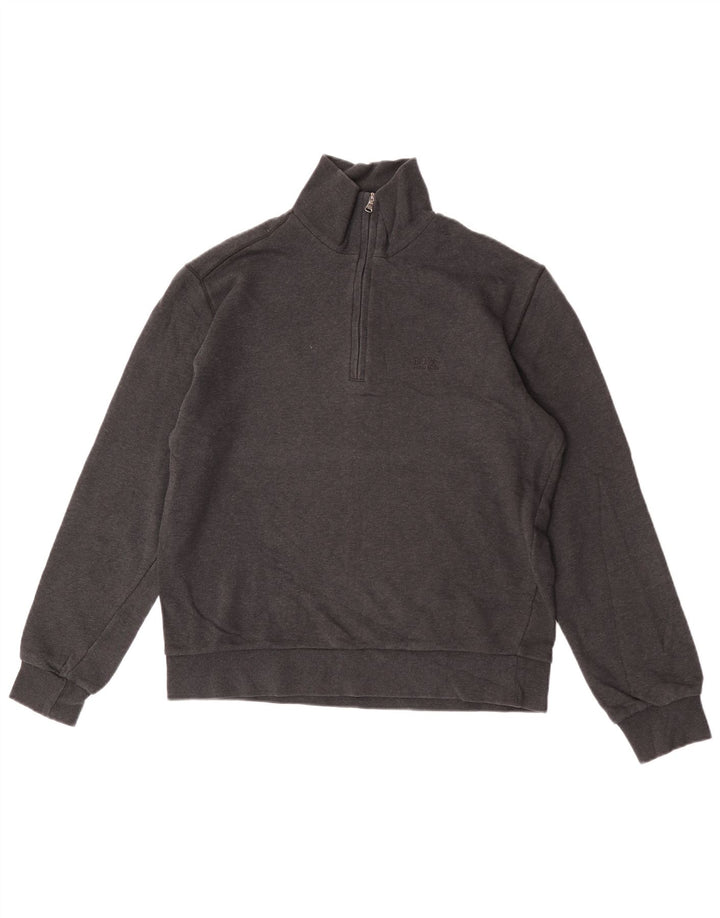 HUGO BOSS Hombre | Sudadera con cuello y cremallera tipo jersey de algodón gris medio