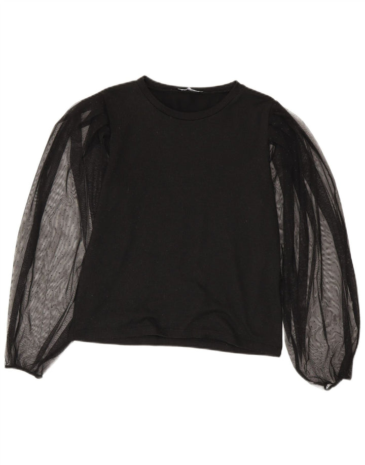 Zara Mujer Blusa De Manga Larga Top UK 10 Small Negro