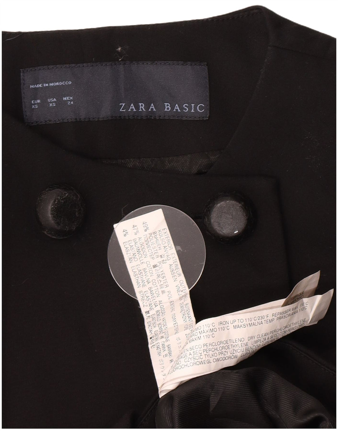 Zara Mujer Abrigo Cruzado UK 6 XS Poliéster Negro
