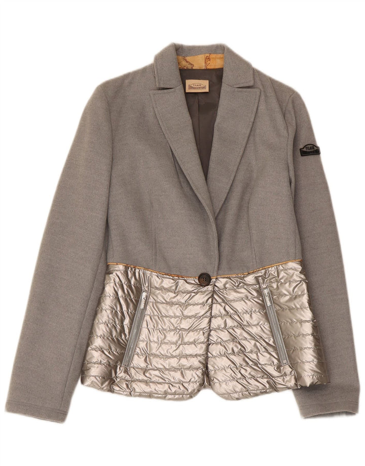 ALVIERO MARTINI Chaqueta blazer acolchada para mujer IT 38 XS Gris Colorblock