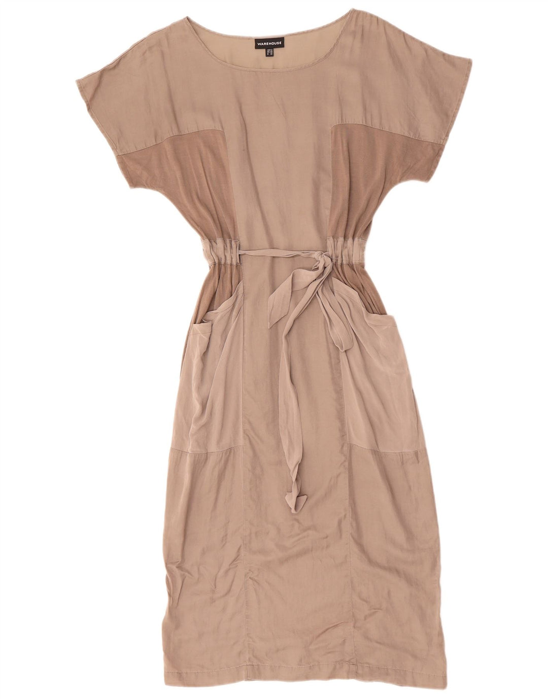 WAREHOUSE Vestido largo con alas de murciélago para mujer Reino Unido 40 Algodón gris medio con bloques de color