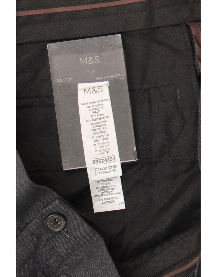 Marks & Spencer Pantalón de traje ajustado para hombre W32 L31 Poliéster gris