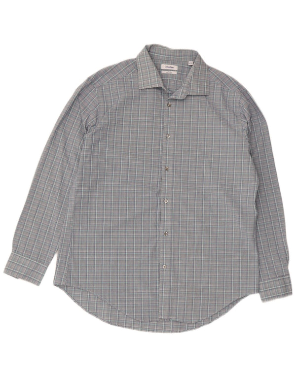 Calvin Klein Camisa Slim Fit para Hombre Talla 16 1/2 Grande Cuadros Grises