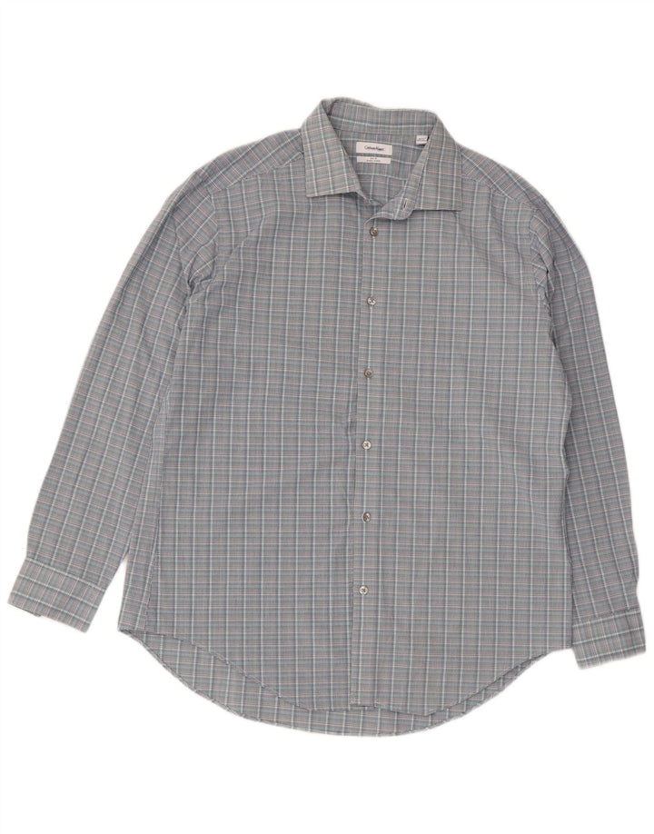 Calvin Klein Camisa Slim Fit para Hombre Talla 16 1/2 Grande Cuadros Grises