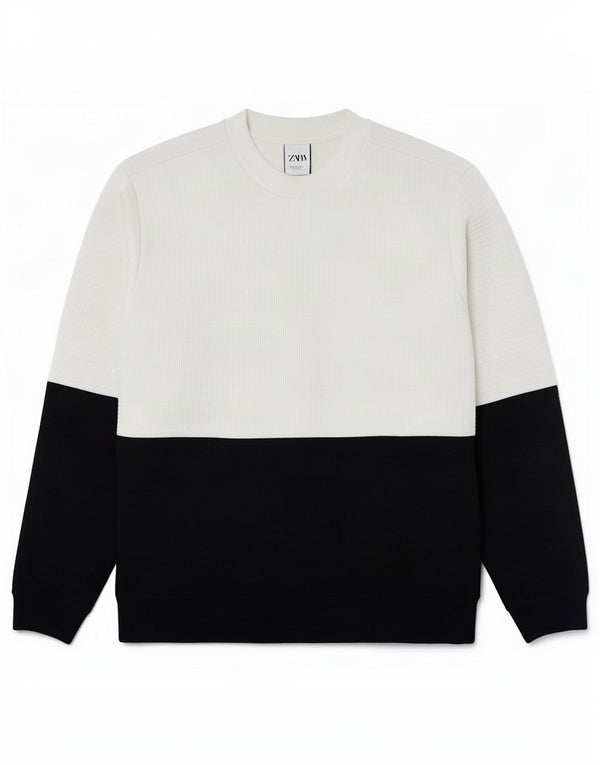 Zara Mens Sweatshirt Jumper XL White Colourblock Polyester