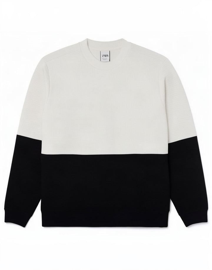 Zara Hombre Sudadera Jumper XL Blanco Colorblock Poliéster