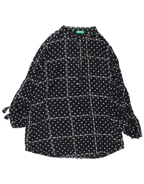 BENETTON Blusa gráfica de manga larga para mujer UK 46 Large Black Spotted
