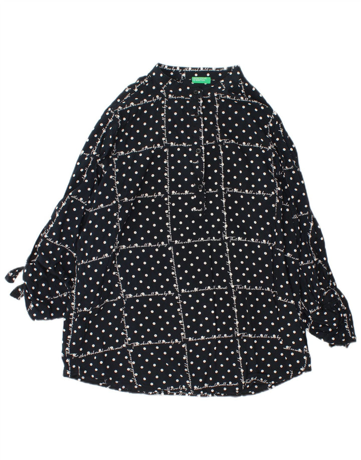 BENETTON Blusa gráfica de manga larga para mujer UK 46 Large Black Spotted