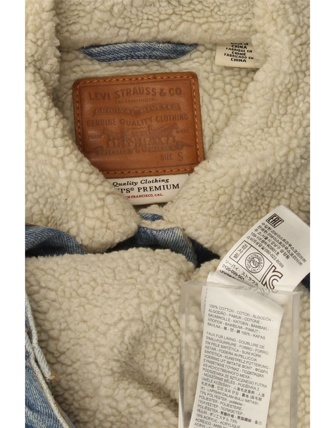 Levi's Chaqueta Vaquera Sherpa Gráfica para Mujer UK 10 Small Algodón Azul