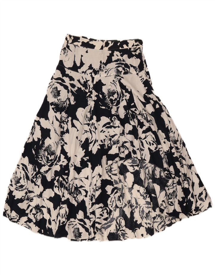 Falda acampanada vintage para mujer IT 40 Pequeña W25 Poliéster floral negro
