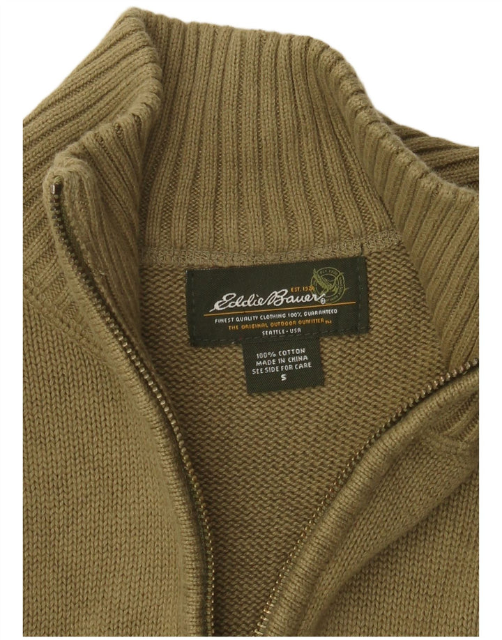 EDDIE BAUER Jersey con cuello y cremallera para hombre, talla pequeña, algodón caqui