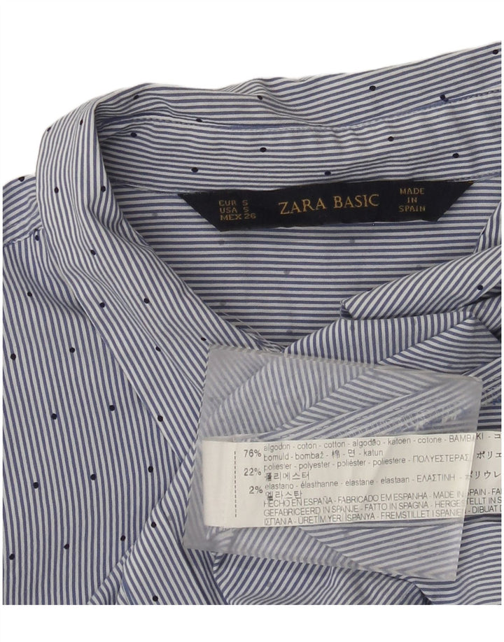 Zara Mujer Camisa UK 8 Small Azul Rayas Algodón